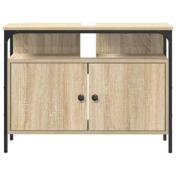 Berkfield Home Elegant Bathroom Sink Cabinet Sonoma Oak 80x30x60 cm Engineered Wood in Light Tan - Size: 80 x 30 x 60 cm - thumbnail 5