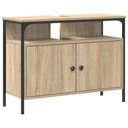 Berkfield Home Elegant Bathroom Sink Cabinet Sonoma Oak 80x30x60 cm Engineered Wood in Light Tan - Size: 80 x 30 x 60 cm - thumbnail 3