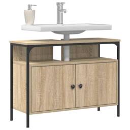 Berkfield Home Elegant Bathroom Sink Cabinet Sonoma Oak 80x30x60 cm Engineered Wood in Light Tan - Size: 80 x 30 x 60 cm - thumbnail 1