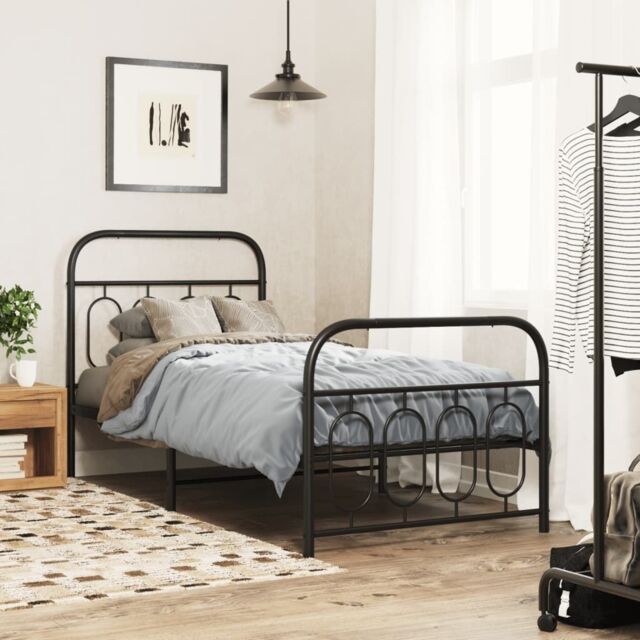 Berkfield Home Metal Bed Frame without Mattress with Footboard Black 80x200cm - Size: 80x200 cm - image 1