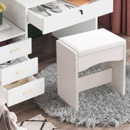 Hinsinc White Dressing Table Stool Makeup Chair Soft Padded Cushion Piano Seat New - thumbnail 3