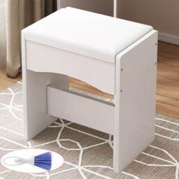Hinsinc White Dressing Table Stool Makeup Chair Soft Padded Cushion Piano Seat New - thumbnail 1