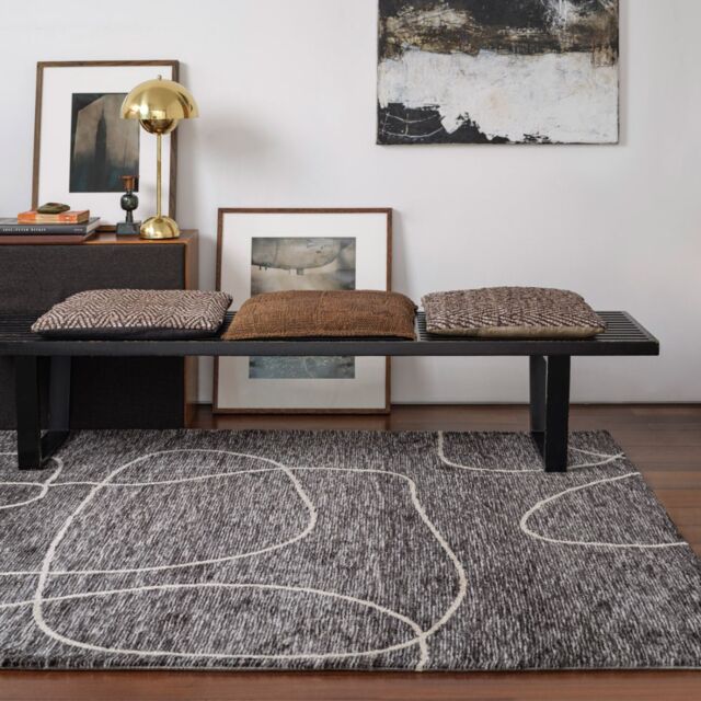 The Rug Shop UK Black Modern Easy to clean Machine Made Abstract Area Rug - Size: 200 cm x 290 cm