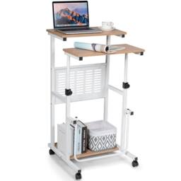 Costway 2 in 1 Adjustable Computer Desk Office PC Desk Movable Workstation in Natural - thumbnail 4