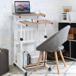Costway 2 in 1 Adjustable Computer Desk Office PC Desk Movable Workstation in Natural - thumbnail 7