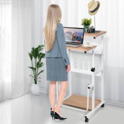 Costway 2 in 1 Adjustable Computer Desk Office PC Desk Movable Workstation in Natural - thumbnail 1