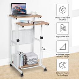Costway 2 in 1 Adjustable Computer Desk Office PC Desk Movable Workstation in Natural - thumbnail 9