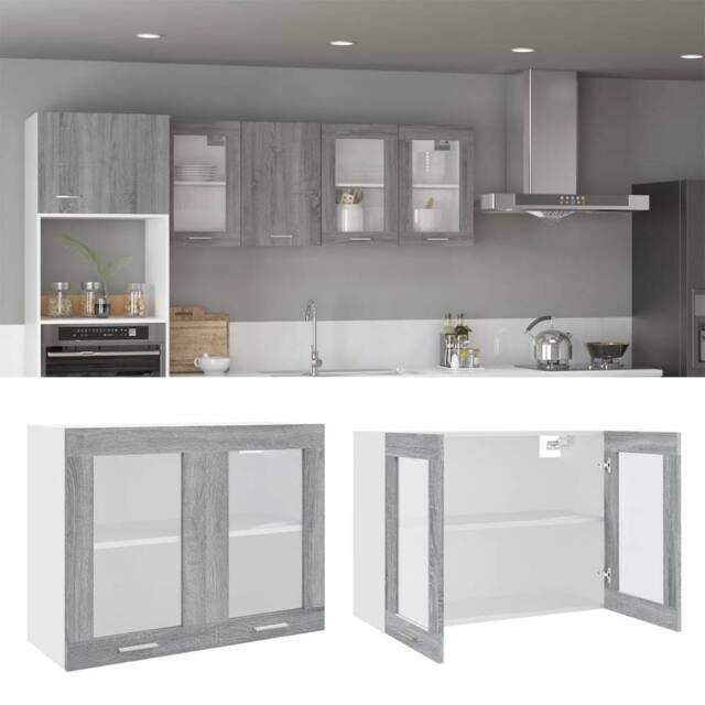Berkfield Home Hanging Glass Cabinet Grey Sonoma 80x31x60 cm Engineered Wood - Size: 80 x 31 x 60 cm - image 1