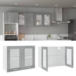 Berkfield Home Hanging Glass Cabinet Grey Sonoma 80x31x60 cm Engineered Wood - Size: 80 x 31 x 60 cm - thumbnail 1