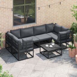 Berkfield Home Garden Sofa Set 6 pcs Black Aluminium - thumbnail 5