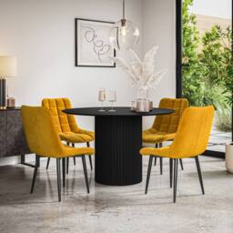 More4Homes Arlo Black Table Top W Black Legs + Nova Velvet Dining Chair Set Of 4 in Mustard