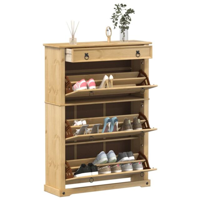 Berkfield Home Shoe Cabinet Corona 99x32x138 cm Solid Wood Pine in Brown - Size: 99 x 32 x 138 cm - image 1