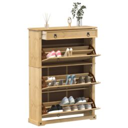 Berkfield Home Shoe Cabinet Corona 99x32x138 cm Solid Wood Pine in Brown - Size: 99 x 32 x 138 cm