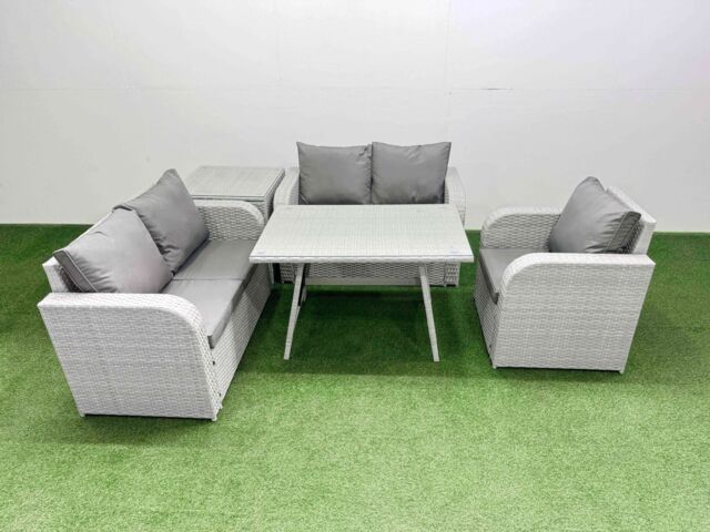 Fimous 5 Seater Outdoor Rattan Garden Furniture Set Light Grey - image 1