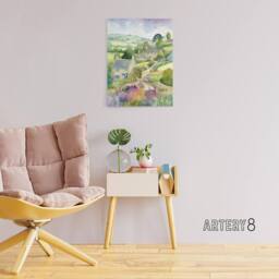 "Artery8 Countryside Landscape With Cottages Canvas Wall Art Print in Green - Size: W18"" x H24""" - thumbnail 3
