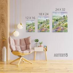 "Artery8 Countryside Landscape With Cottages Canvas Wall Art Print in Green - Size: W18"" x H24""" - thumbnail 4