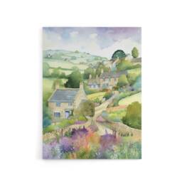 "Artery8 Countryside Landscape With Cottages Canvas Wall Art Print in Green - Size: W18"" x H24""" - thumbnail 1