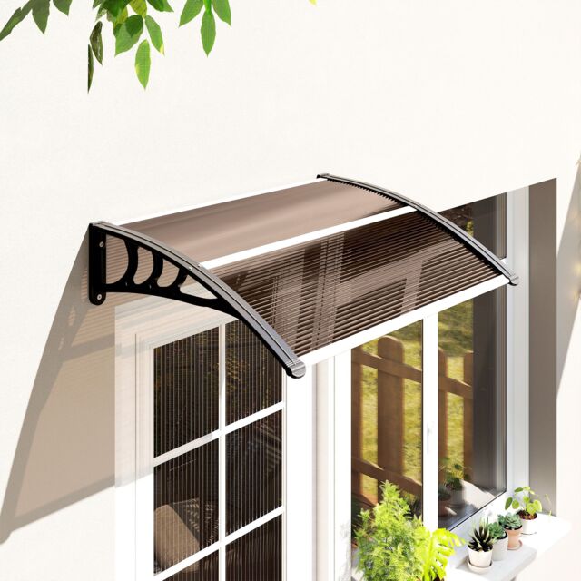 OUTSUNNY Outdoor Window Door Canopy Fixed Awning Porch UV Water Cover in Brown - Size: 120 cm - image 1