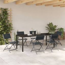 Berkfield Home 7 Piece Garden Dining Set Black Textilene & Steel - thumbnail 4