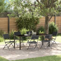 Berkfield Home 7 Piece Garden Dining Set Black Textilene & Steel - thumbnail 1