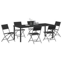 Berkfield Home 7 Piece Garden Dining Set Black Textilene & Steel - thumbnail 3
