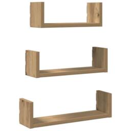 Berkfield Home Wall Shelf 3 pcs Artisian Oak Engineered Wood in Brown - thumbnail 2