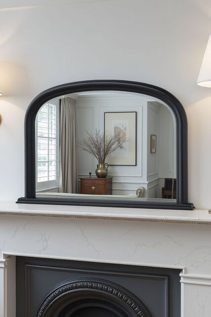 Yearn Mirrors Overmantle Arched Contemporary Mirror Black 112(w)x77cm(h) - image 1