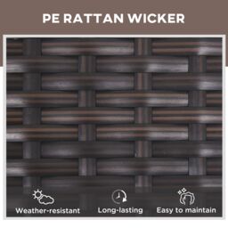 OUTSUNNY 3 PCS Rattan Lounger Recliner Bed Garden Furniture Set Side Table in Brown - thumbnail 4