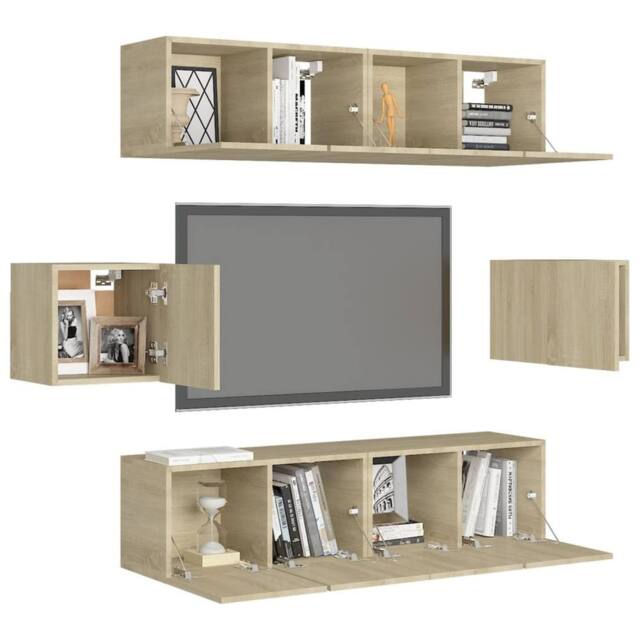 Berkfield Home Practical 6 Piece TV Cabinet Set Sonoma Oak Engineered Wood in Light Tan - image 1