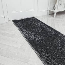 runrug Carpet Runner Rug - Indoor/Outdoor, Reversible, 2mm - 'Tapestry' in Black - Size: 60 cm x 420 cm