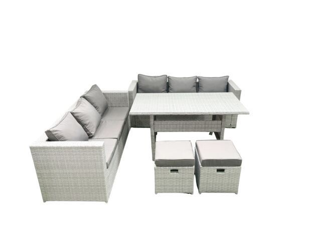 Fimous Rattan Garden Furniture Set 8 Seater Outdoor Sofa Set with Dining Table 2 Small Footstools Light Grey Mixed - image 1