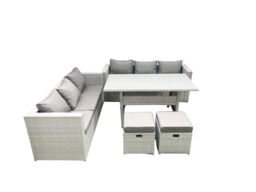 Fimous Rattan Garden Furniture Set 8 Seater Outdoor Sofa Set with Dining Table 2 Small Footstools Light Grey Mixed - thumbnail 1