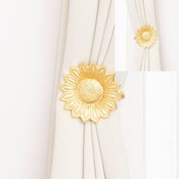 Melody Maison Set Of 2 Gold Metal Sunflower Wall Mounted Tie Backs - thumbnail 1