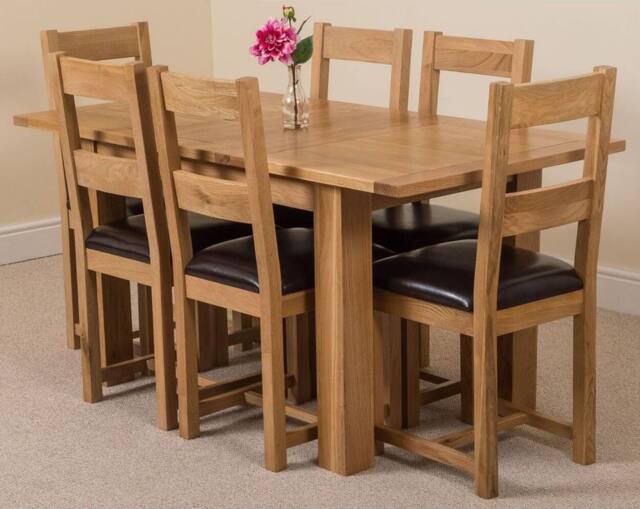 Thats Furniture Hampton 120-160cm Oak Extending Dining Table & 6 Lincoln Chairs in Brown - image 1