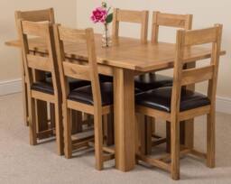 Thats Furniture Hampton 120-160cm Oak Extending Dining Table & 6 Lincoln Chairs in Brown - thumbnail 1