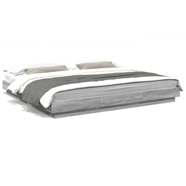 Berkfield Home Bed Frame with LED Lights without Mattress Grey Sonoma 180x200cm - Size: Super King - image 1