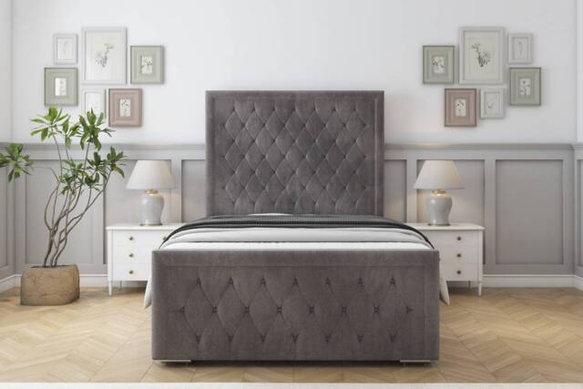 "Sloomy Monroe Naples Frame-Mattress - 50"" Upholstered Headboard in Grey - Size: Small Single" - image 1