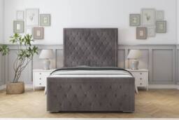 "Sloomy Monroe Naples Frame-Mattress - 50"" Upholstered Headboard in Grey - Size: Small Single" - thumbnail 1