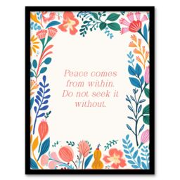 Artery8 Wall Art Print Peace Comes From Within Buddhist Mindfulness Quote Floral Framed Art - Size: A4 - thumbnail 1