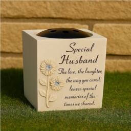 David Fischhoff Memorial Grave Sunflower Rose Bowl - Special Husband in Cream - thumbnail 3