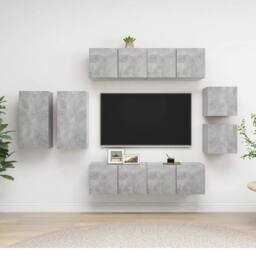 Berkfield Home 8 Piece TV Cabinet Set Concrete Grey Engineered Wood - thumbnail 2