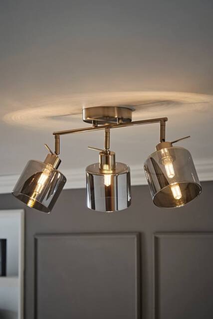 ValueLights Demi Brushed Chrome 3 Bar Smoked Glass Spotlight Ceiling Light in Metallic Silver - image 1