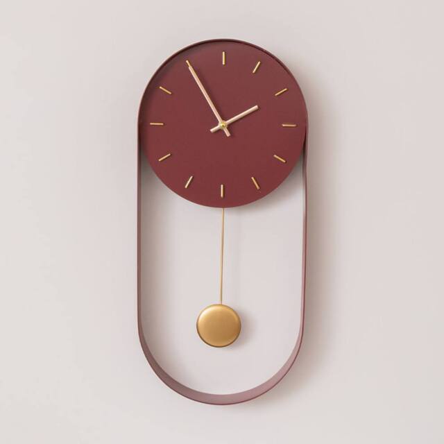 Melody Maison Raspberry Red & Gold Pendulum Metal Analogue Wall Clock - 20cm X 55cm - Size: 20 cm X 55 cm - image 1