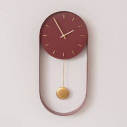 Melody Maison Raspberry Red & Gold Pendulum Metal Analogue Wall Clock - 20cm X 55cm - Size: 20 cm X 55 cm - thumbnail 1