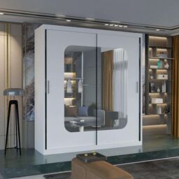 Sliding Wardrobes 4U Double Sliding Wardrobe with LED Light W150cm x H217cm x D62cm in White - thumbnail 1