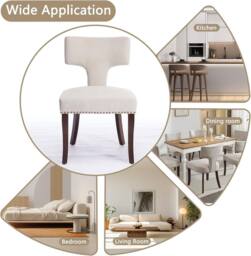 HomeTouch Set of 6 Linen Fabric Upholstered Dining Chairs Accent Chair in Beige - Size: 6 Pack - thumbnail 8