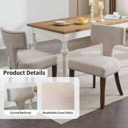 HomeTouch Set of 6 Linen Fabric Upholstered Dining Chairs Accent Chair in Beige - Size: 6 Pack - thumbnail 5