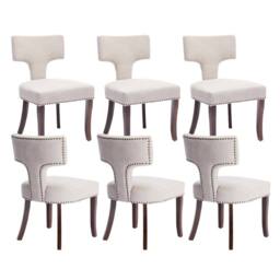 HomeTouch Set of 6 Linen Fabric Upholstered Dining Chairs Accent Chair in Beige - Size: 6 Pack