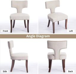 HomeTouch Set of 6 Linen Fabric Upholstered Dining Chairs Accent Chair in Beige - Size: 6 Pack - thumbnail 4