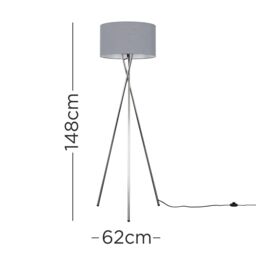 ValueLights Camden Polished Chrome Tripod Floor Lamp with Charcoal Drum Lamp Shade - thumbnail 5